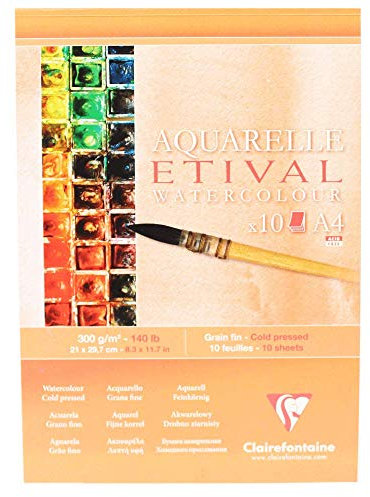 Clairefontaine 96305C Etival Matt Aquarellpapier Block (kopfseitig geleimt, 10 Blatt, DIN A4, 21 x 29,7 cm, feinkörnig, 100% Zellulose, 300 g) weiß