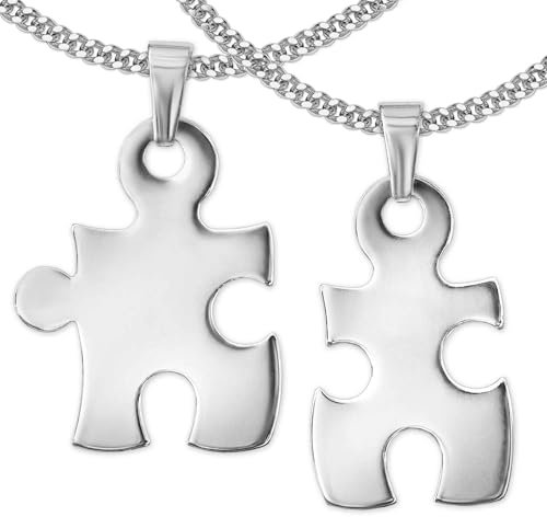 CLEVER SCHMUCK Freundschaftsketten mit Partneranhänger 2 Puzzleteile 19 mm geteilt + 2 Ketten Panzer je 50 cm Sterling Silber 925 im Schmucketui