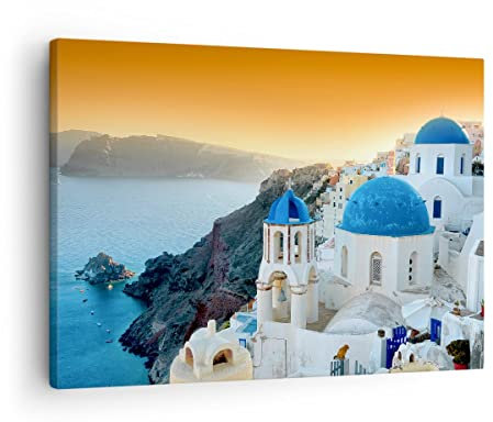 Bilder auf Leinwand Santorini Griechenland Urlaub Insel Leinwandbild 70x50cm Wandbilder Dekoration Wohnzimmer Schlafzimmer Deko Klein Wanddeko Bild Wand Kunstdruck Art Wall Decor Canvas AA70x50-2529