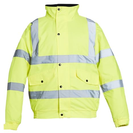 Blackrock Yellow Hi Vis Waterproof Bomber Jacket Men's and Women's | Reflective High Vis Jackets, High Viz Visibility Warm Safety Security Work Wear, Taped Seams & Fleece Lined Collar - Size 6XL