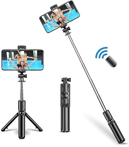 SAMAR - Extendable Selfie Stick (Latest 2017 Version) Pole Monopod with Built in Wireless Bluetooth Remote Camera Shutter and Adjustable Holder compatible for iPhone, Samsung and other Smartphones