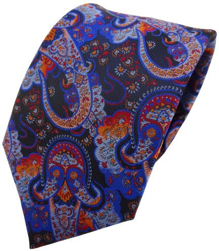TigerTie Designer Krawatte in blau dunkelblau orange rot Paisley gemustert