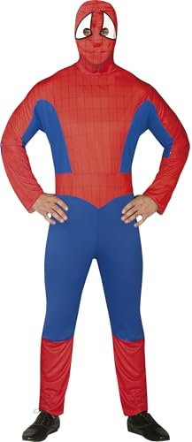 FIESTAS GUIRCA Adult Superhero Costume (42-44/L) - Hood and Jumpsuit - For Costume Parties, Halloween, Carnival and Superhero & Villain Celebrations - Men's - Red & Blue