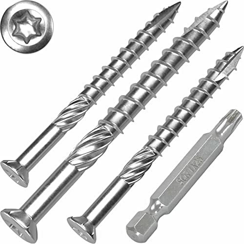 Terrassenschrauben 5 x 60 T-INOX 400 Stück Edelstahl gehärtet C1, Torx 25, inkl. Edelstahl Bit