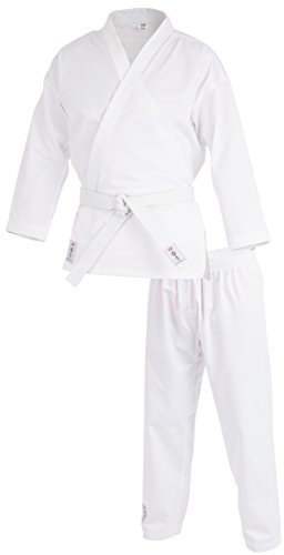 Ultrasport Kampfsportanzug Karate inklusive weißer Gürtel, geeignet für Kinder, Jugendliche und Erwachsene/Anzug für asiatischen Kampfsport, für Einsteiger und Fortgeschrittene Karatekas, Weiß, 130