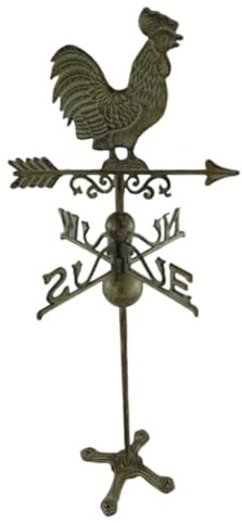 Wetterhahn, Wetterfahne, Windspiel mit Hahn, Gusseisen Antik Grünbraun