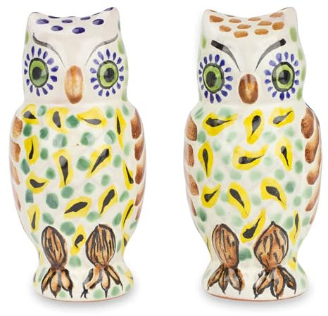 NOVICA Eule Spice '(Paar) Majolika Keramik Salz und Pfeffer Shaker, Multicolor
