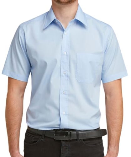 Double TWO Men's Short Sleeve Dress Shirt Easy Care Classic Fit Formal Plain Business Shirt - Glacier, 15in Collar