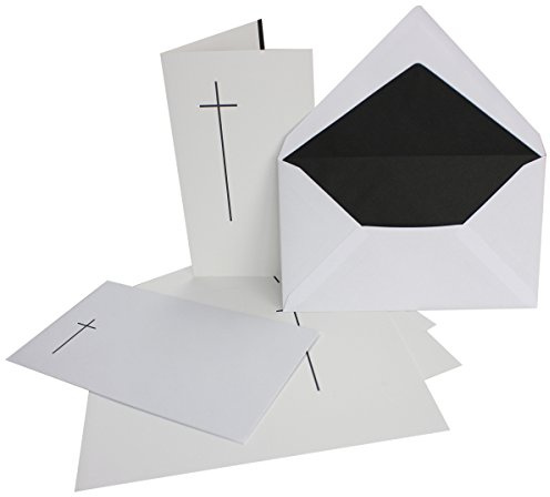 FarbenFroh by GUSTAV NEUSER 50x Trauerkarten-Set mit Kreuz ca. B6 11,4 x 19,5 cm & Trauer-Umschlägen mit schlichtem Kreuz & schwarzem Futter, Faltkarten Trauer-Anzeigen