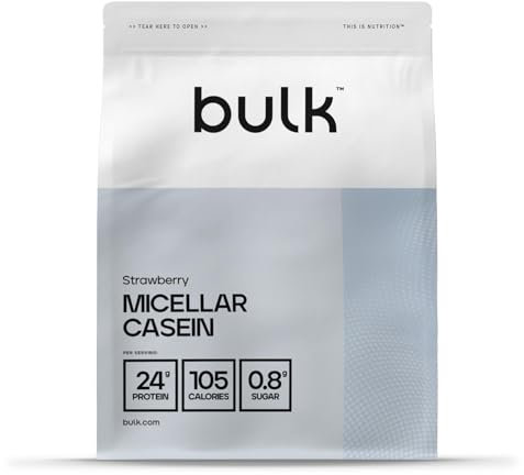 Bulk Proteína en Polvo de Caseína Micelar, Batido de Proteínas, Fresa, 500 g, 16 Porciones, El Empaque Puede Variar
