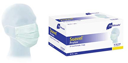 Meditrade 80-900 Suavel Protec Chirurgische Maske Mit Elastischem Ohrbügel, Blau, 50 Stück