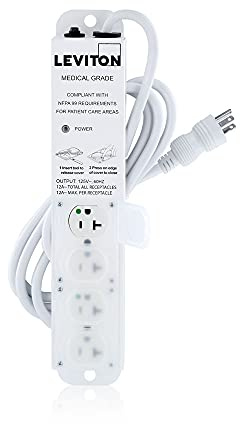 Leviton Medical Grade Surge Protective Power Strip, 20 Amps, 125 Volt, 4-Outlets, 7 Ft. Cord Length