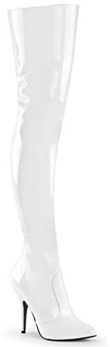 Pleaser Damen Seduce-3010 Oberschenkelhohe Stiefel, Weiá (weiße Lacklederoptik), 40 EU