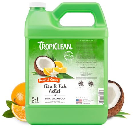 TropiClean Shampoo für Hunde - Linderung bei Flöhen und Zecken - Beruhigt und lindert gereizte Haut, entfettet schmutziges Fell I Parabenfrei, Farbstoff, Seife - Neem & Citrus, 3,78 L