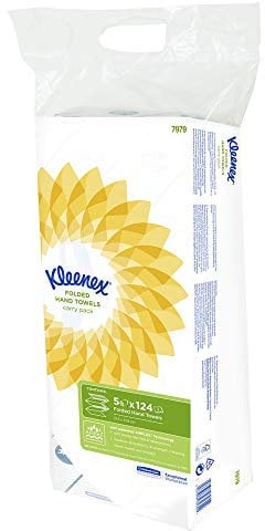 Kleenex Ultra Handtücher mit Interfold-Faltung 7979 – 1 Packung mit je 124 weißen, 2-lagigen Tüchern (insges. 620 Stück)