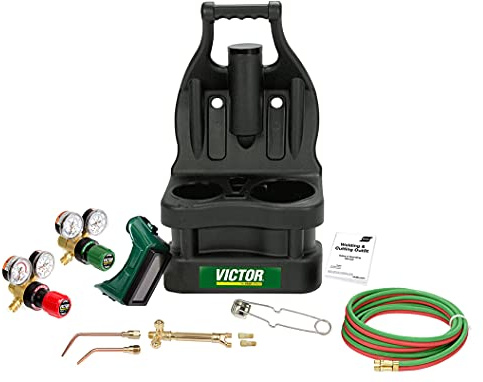 ESAB Victor 0384-0945 G150 J-P Light Duty Gas Welding Outfit Tote Kit Without Tanks, R150-200/R150-540 Gas Regulators, 103-01FP Torch Handle, Striker, 12.5' - 3/16 Hose, Goggles, Tank Key
