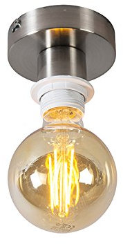 Qazqa - Moderne Deckenleuchte I Deckenlampe I Lampe I Leuchte Stahl I Silber I nickel matt ohne Schirm - Combi I Wohnzimmer I Schlafzimmer - Stahl Rund - LED geeignet E27