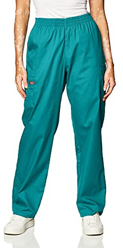 Dickies EDS Signature Scrubs for Women, Elastic Waist Pull-On Cargo Pants for Women in Soft Brushed Poplin 86106, Teal Blue, XXXL