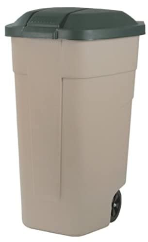 Keter Poubelle de rue 110L avec roues - Conteneur à déchets - 58 x 52 x 88 cm - Vert/Taupe