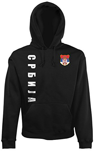 AkyTEX Serbien Srbija EM-2020 Hoodie Wunschname Wunschnummer Schwarz L