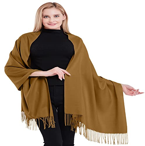 CJ Apparel Camel Brown Dark Beige 100% Cashmere Shawl Pashmina Scarf Wrap Stole Hand Made in Nepal