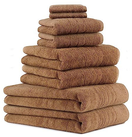 Betz 8-TLG Handtuch-Set Deluxe 100% Baumwolle 2 Badetücher 2 Duschtücher 2 Handtücher 2 Seiftücher Farbe Mokka
