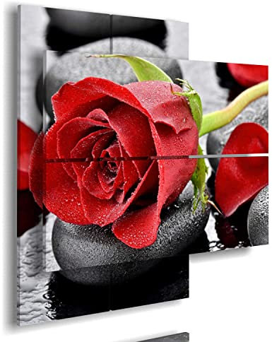 duudaart Quadri Rosa Rossa Piccoli Quadretti Camera Letto Cucina Moderni Soggiorno Luminosi Stampe 3d Rilievo Fiori Sassi Multilivello 91x85cm