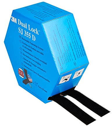 3M Dual Lock SJ355D, wiederlösbares Befestigungssystem - starke und wiederlösbare Verbindung von Metallen, Glas, Acrylat, Polycarbonat und ABS -25mm x 10m, Schwarz, Dicke: 5.7mm (1-er Pack)