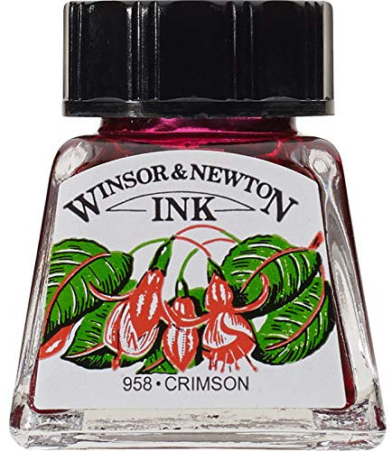 Winsor & Newton 1005203 Drawing Inks - Zeichentusche für Kalligraphen, Illustratoren, Grafikern, Künstler - wasserbeständige Farben, herrvorragender Transparenz, 14ml Flasche - Karmesin