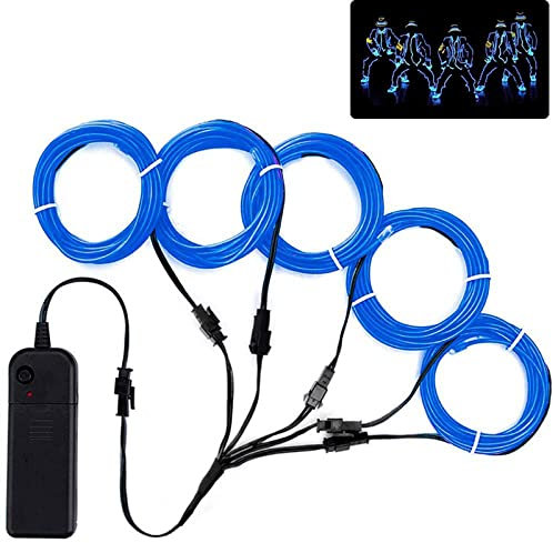 Lychee Flexibel 5x1 m Neon Beleuchtung Draht Lichtschlauch Leuchtschnur EL Kabel Wire mit 3 Modis für Partybeleuchtung(Blau)