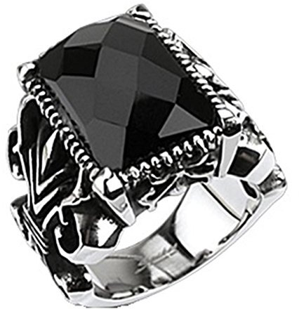 Paula & Fritz® Herrenring Freundschafts-Ring Damen-Ring Verlobungs-Ring Partnerring Gothic Schwarzer Onyx Edelstahl Chirurgenstahl 316L R-Q5196-08_FBS