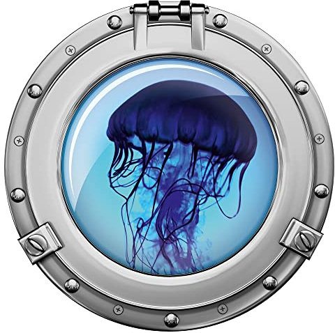 GRAZDesign Wandtattoo Badezimmer Bullauge Qualle | Wandsticker Wandaufkleber Bad, Tür, Fliesenaufkleber Klebefolie Waschmaschine Fliesen | maritime Deko Meer - 57x57cm