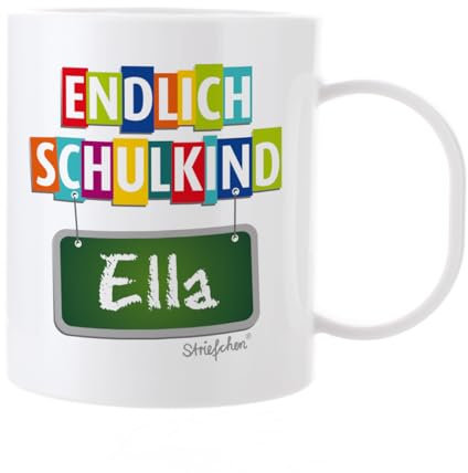 Striefchen® Tasse aus Kunststoff zur Schuleinführung mit eigenem Namen