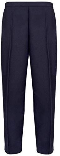 MyShoeStore Pack of 2 Ladies Half Elasticated Trouser Womens Stretch Waist Casual Office Work Formal Pull On Trousers Straight Leg Pants Bottoms with Pockets (Navy, 16/25)