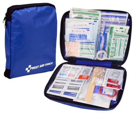 First Aid Only 298 Piece All-Purpose Emergency First Aid Kit for Home, Office, Car, Apartment, Dorm, and Camping, Travel-Friendly Compact Pouch Fits in Backpacks, Suitcases, Cabinets, and Drawers