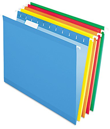 Pendaflex Reinforced Hanging File Folders, Letter Size, Assorted, 1/5 Cut, 25/BX (4152 1/5 ASST)