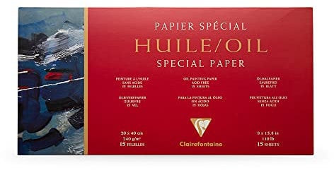 Clairefontaine 96491C Huile Ölpapier Block (4-seitig verleimt, 25 Blätter, speziell für Ölfarben geeignet, 240 g, 20 x 40 cm) weiß