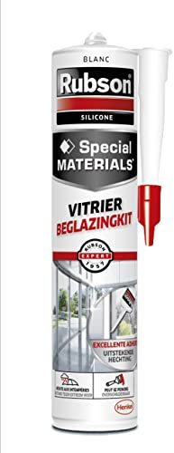 RUBSON Mastic Special Materials Vitrier, silicone neutre pour masticage de portes et fenêtres, Coloris blanc ,Cartouche 280ml