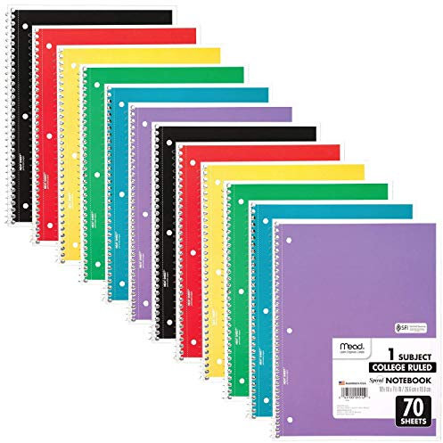 Mead Spiral Notebooks, 1 Subject, College Ruled, 70 Sheets, 12 Pack (73703)