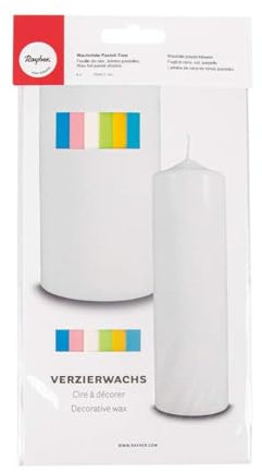 RAYHER HOBBY Rayher 3102400 Verzierwachs Pastell-Töne, Set 6 Verzierwachsplatten, Farben sortiert, je 20 x 6,5 cm, Wachs zum Kerzen verzieren, Kerzenwachs, Wachsfolie