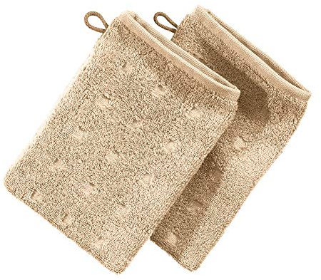Möve Waschhandschuh 2er-Pack Quadretti Walk-Frottier Sand-apricot Größe 15x20 cm