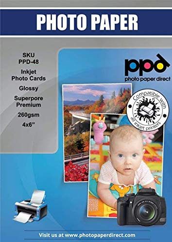 PPD 100 x 4x6 - Inkjet Fotopapier Premium Glänzend 260g Sofort Trocken und Wasserfest PPD-48-100