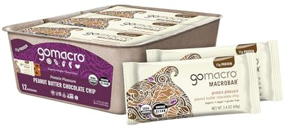 GoMacro MacroBar Organic Vegan Protein Bars - Peanut Butter Chocolate Chip (2.4 Ounce Bars, 12 Count)
