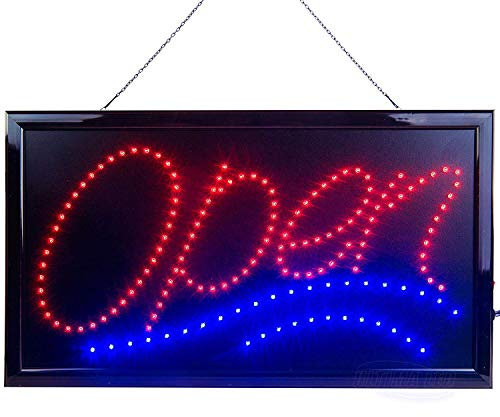 = Open LED Sign= New SSS® Bright NEON Professional Powerful Animated Flashing Display Hanging Chain Included Signs 45cm x 25cm x 2cm