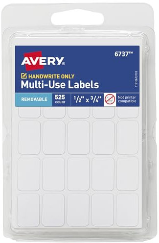 Avery Mehrzweck-Etiketten, ablösbar, 1,27 x 1,9 cm, weiß, nicht bedruckbar, insgesamt 525 Blanko-Etiketten (6737)