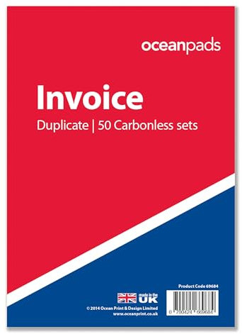 Ocean Pads Invoice Book Duplicate, A5 148 x 210mm, 2-Part White and Yellow Carbonless Paper (Product Ref. 69684)