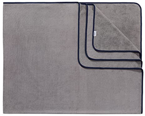 Sowel® Strandtuch XXL, 200x160 cm, Partner und Familien Badetuch, Groß, 100% Bio-Baumwolle, Flauschig, Frottee, Velours, Damen und Herren, Grau/Navy