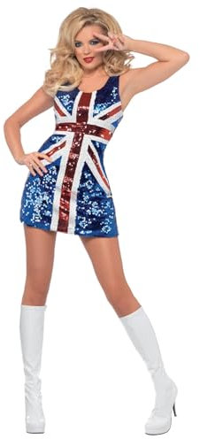 Smiffys Disfraz Fever de Miss Britania, con vestido de bandera británica con lentejuelas Halloween