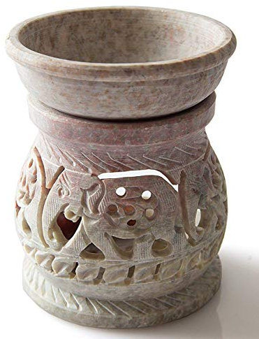 StarZebra Diffuseur d'huile essentielle/brûleur à huile en stéatite sculpté à la main avec support pour bougie chauffe-plat Idéal pour la pratique de l'aromathérapie Motif éléphant 7,6 cm