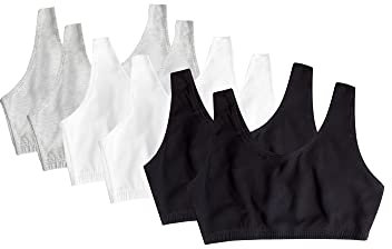 Fruit of the Loom Damen Tank-Stil, Vorteilspack Sport-BH, Undurchsichtige, Black/White/Heather Grey, 80 (6er Pack)